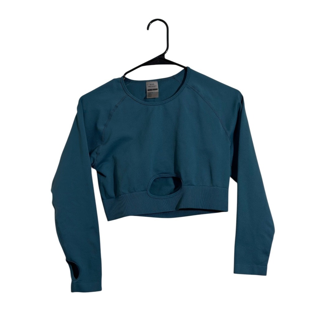 ILUS Athleisure‎ Seamless Long Sleeve Open Back Keyhole Top Teal Blue Size XL